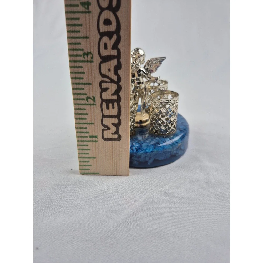 Silver Tone Cherub Angel Lipstick Holder Blue Crushed Stone Base Vanity Sam Fink